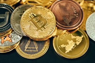 a pile of gold and silver bitcoins