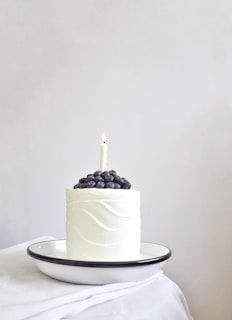 a white cake with a candle on top of it