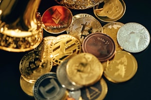 a pile of different types of coins