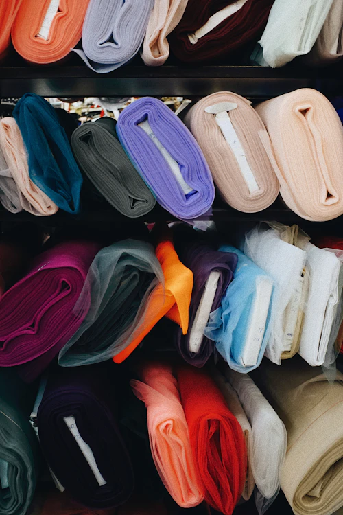 Different colours of cloth on shelf
