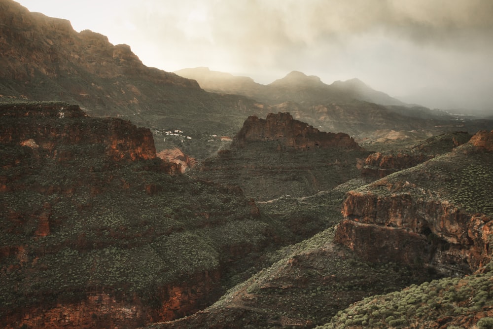 a view of a mountain range with a cloudy sky