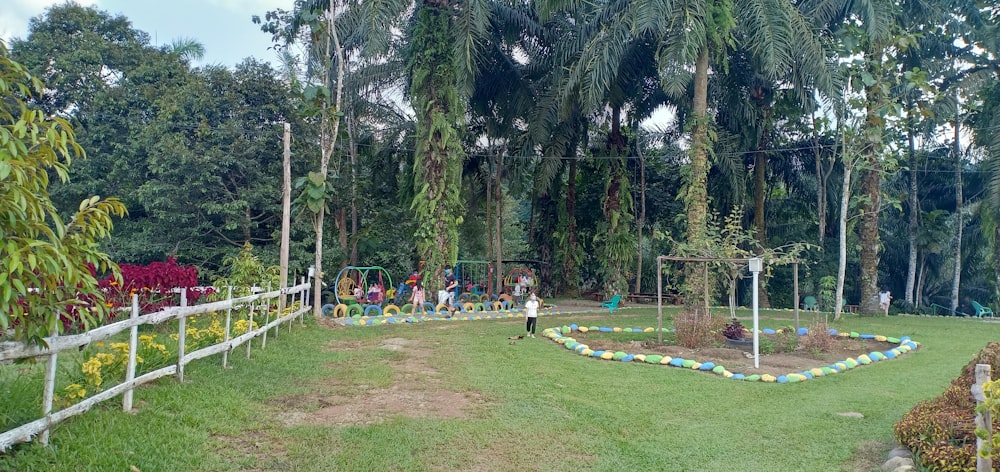 a group of people in a garden