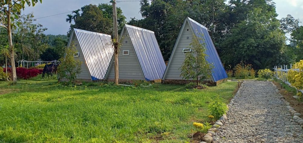 a yard with grass and trees