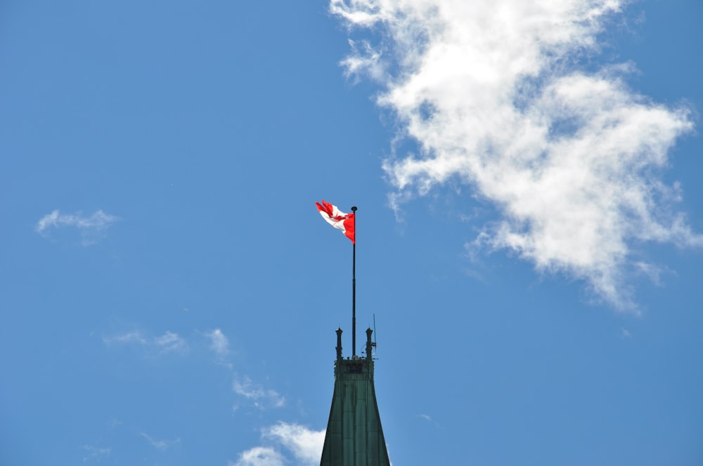a canadian flag flying on top of a building