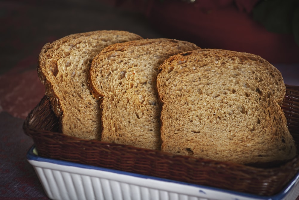 a close up of a loaf of bread in a basket