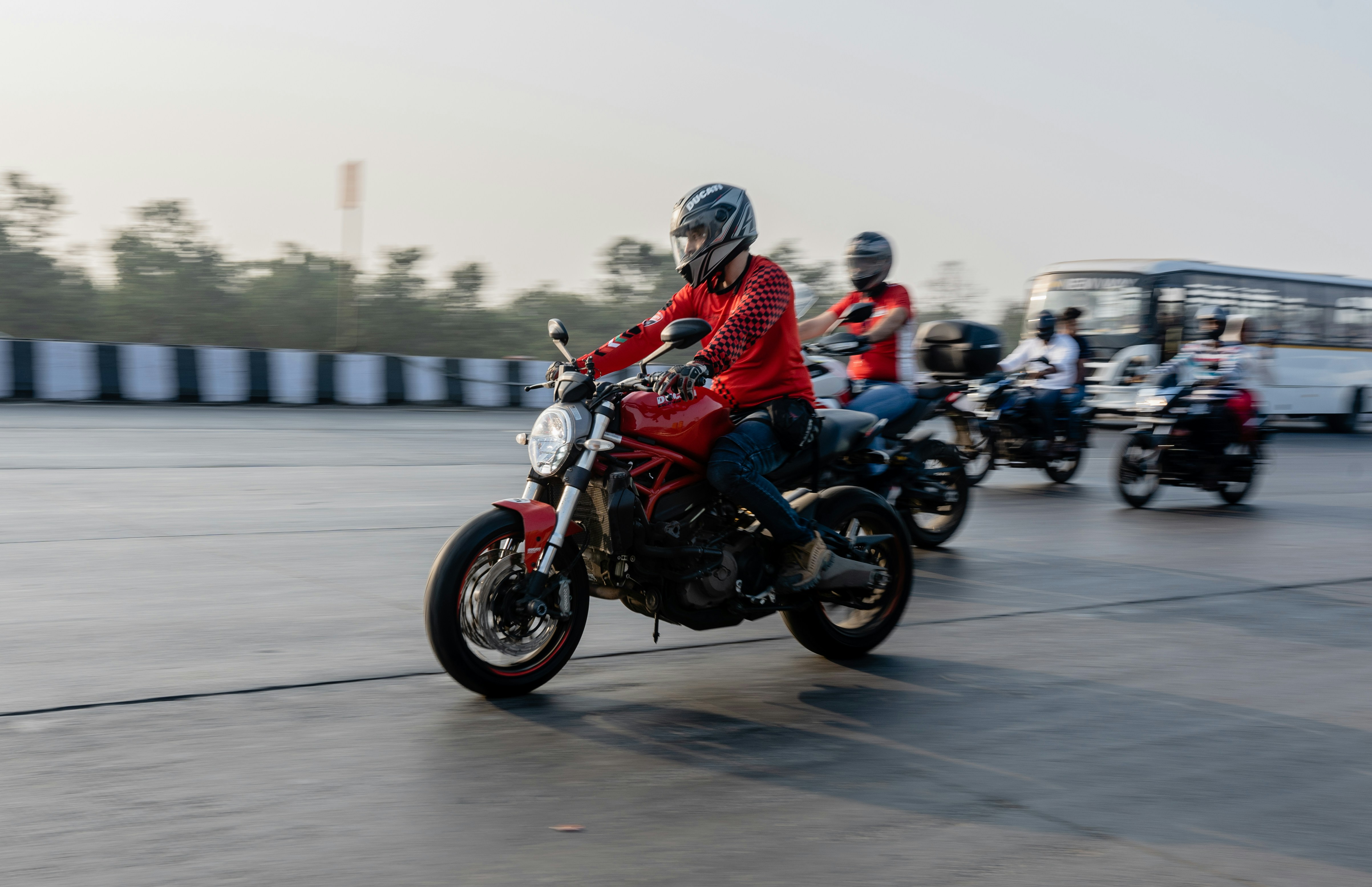 a person riding on the back of a motorcycle