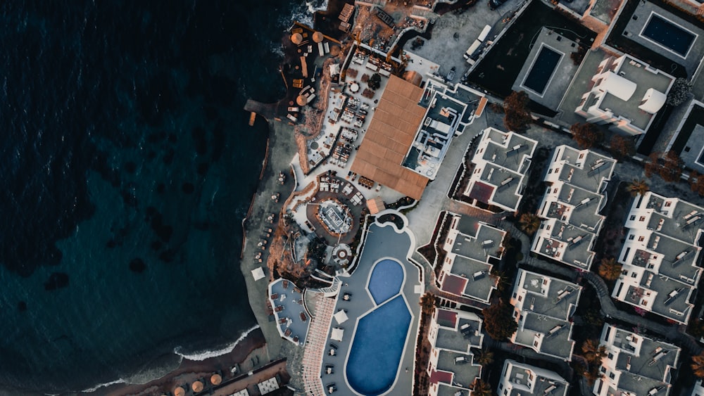 an aerial view of a large body of water