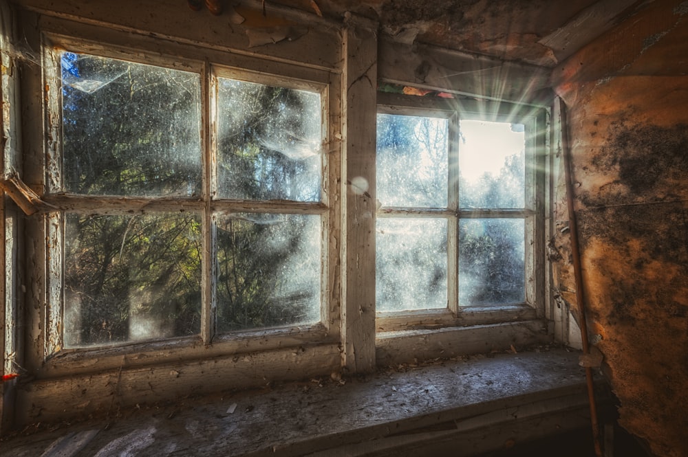 a window with sunlight shining through it