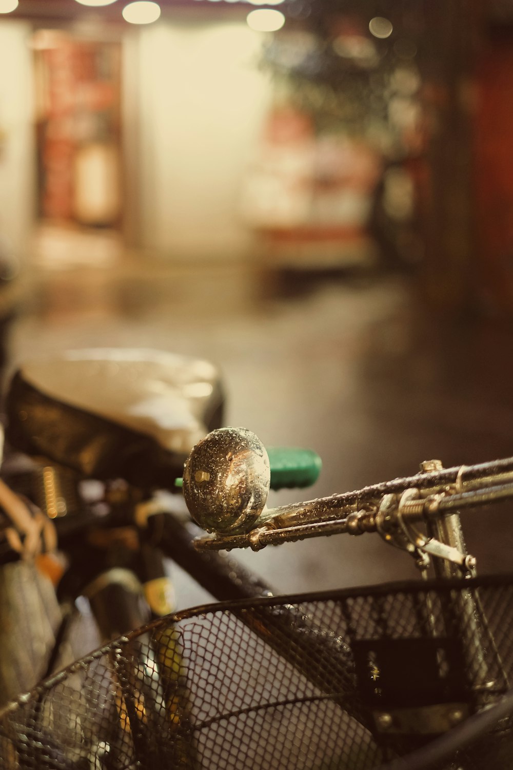 a close up of a bicycle with a basket