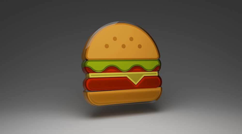 Un modello 3D di un hamburger su sfondo grigio