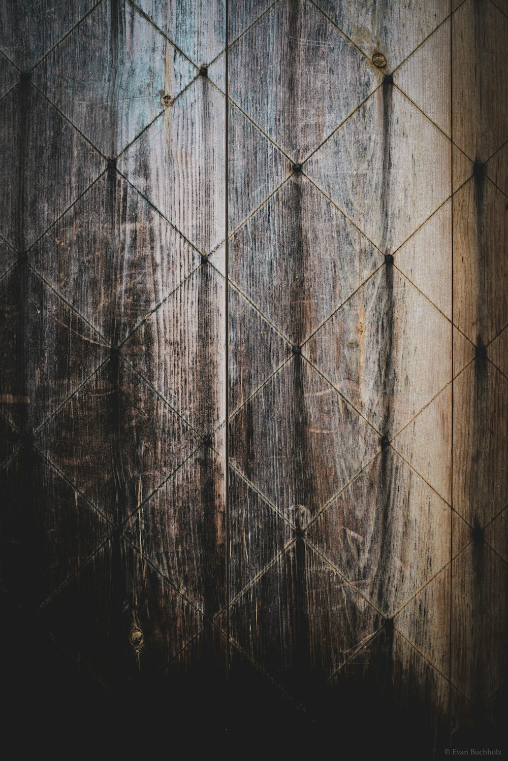 매듭이있는 나무 벽의 클로즈업