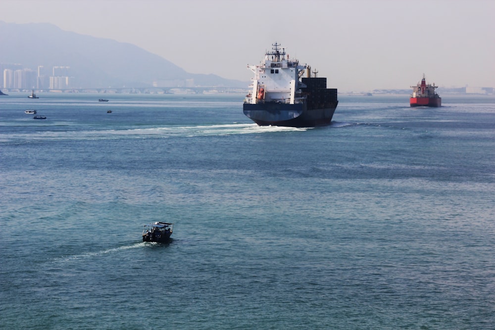 a boat is in the middle of a body of water