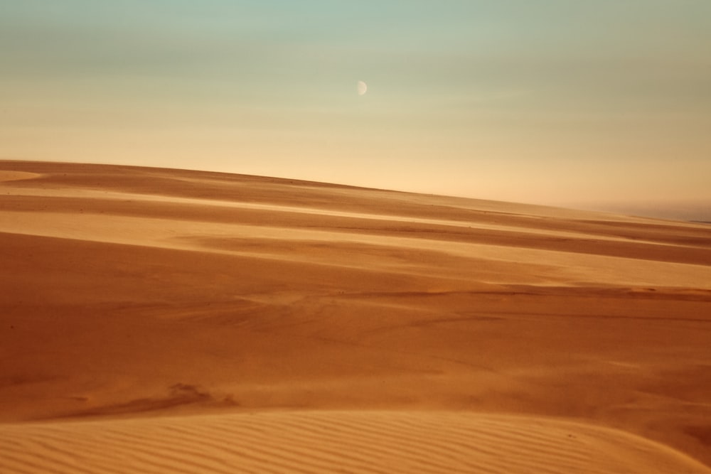 a desert landscape with a moon in the distance
