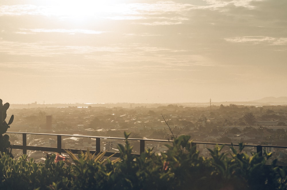 a person sitting on a bench overlooking a city