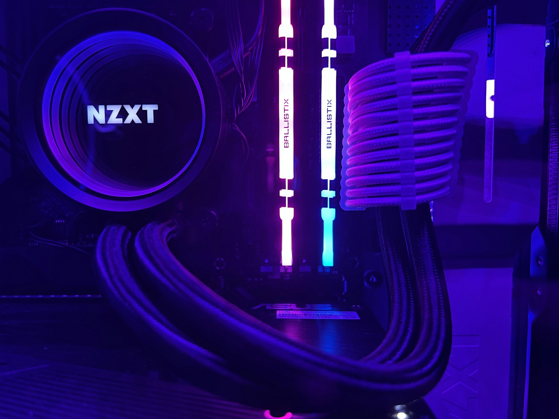 a close up of a purple and black computer