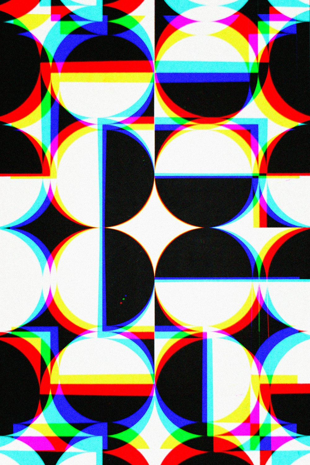 a black, white, and red pattern with circles