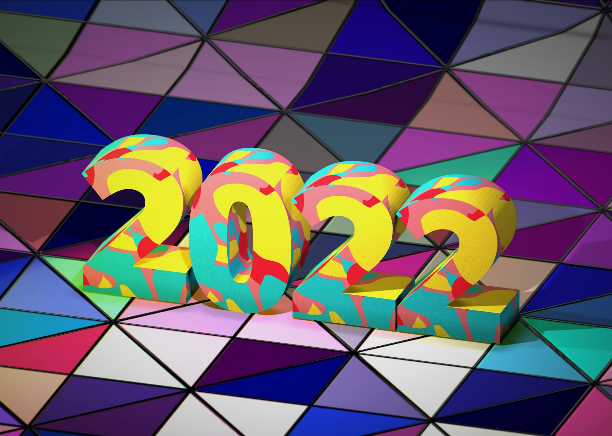 The year 2022 against a colourful background  