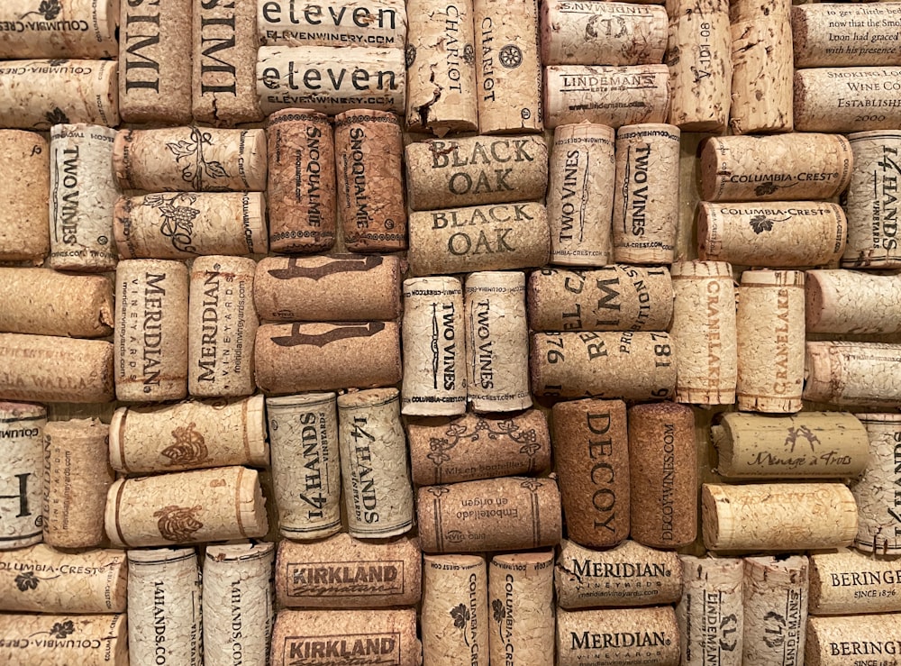 a bunch of wine corks stacked on top of each other
