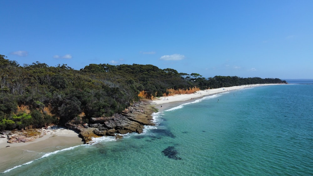 an aerial view of a sandy beach and ocean