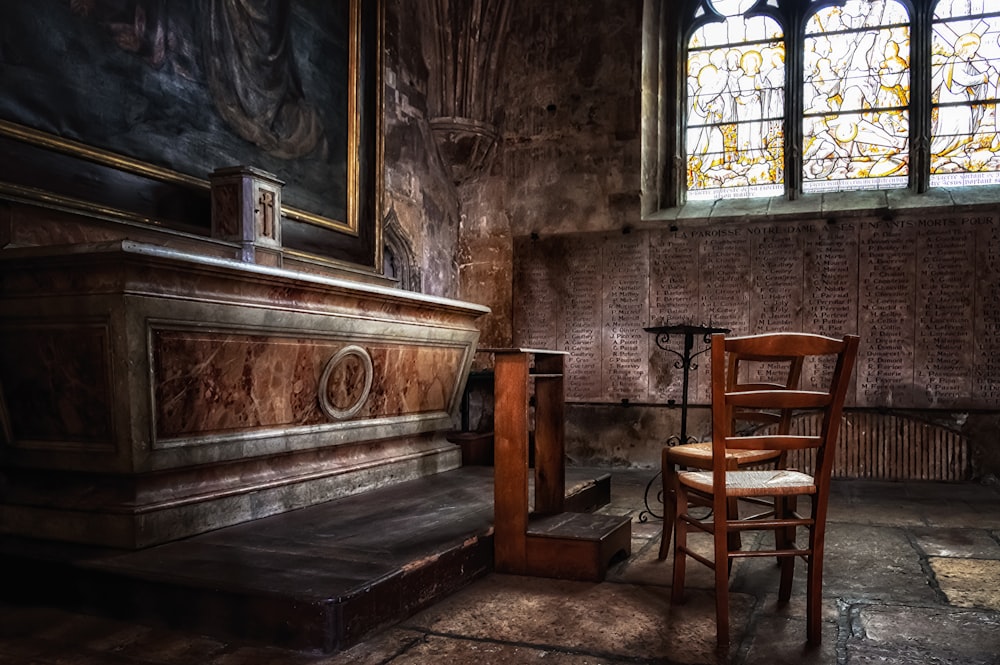 a chair and a table in a room