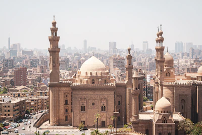 Cairo skyline with minarets at dusk