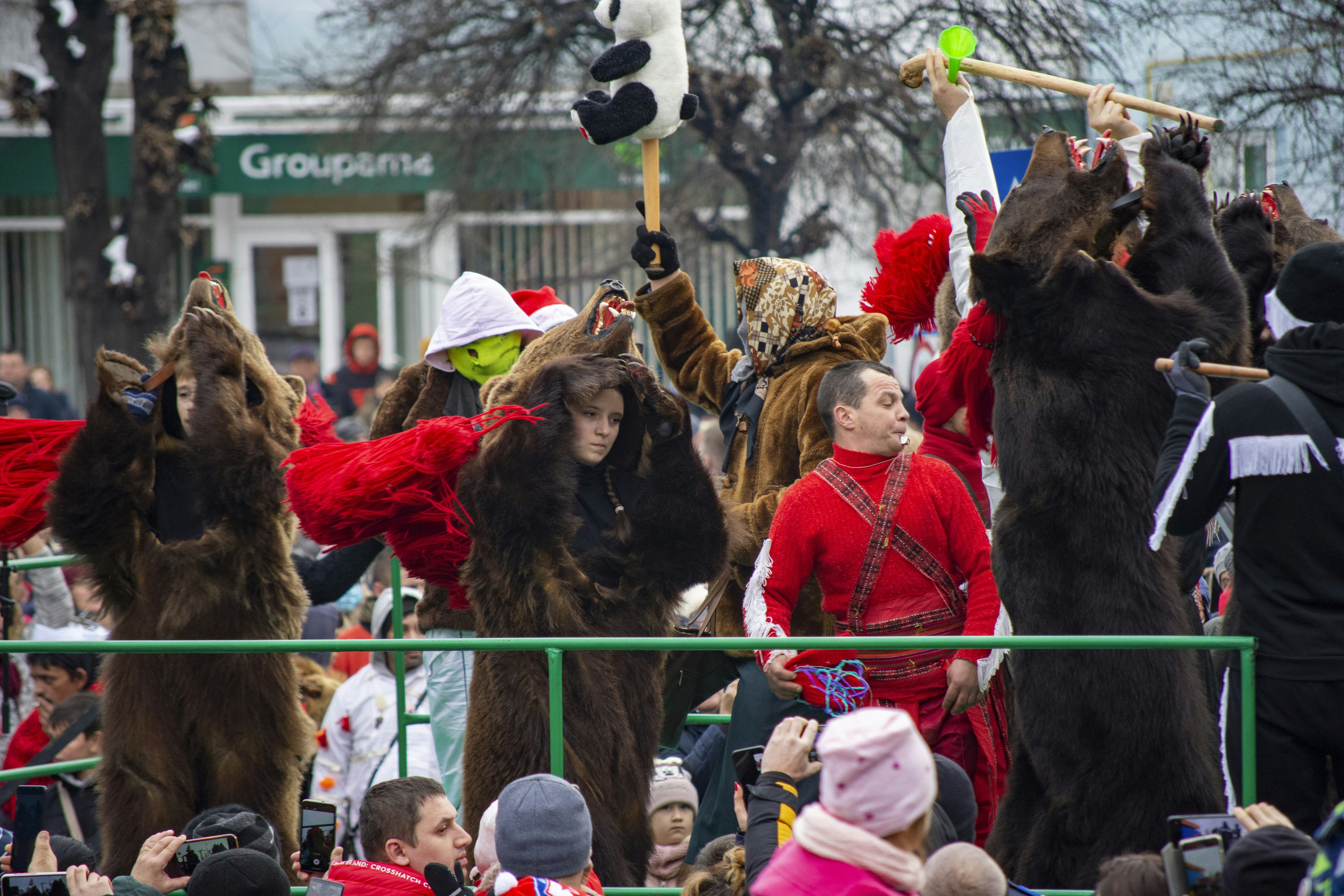 a group of people dressed in animal costumes