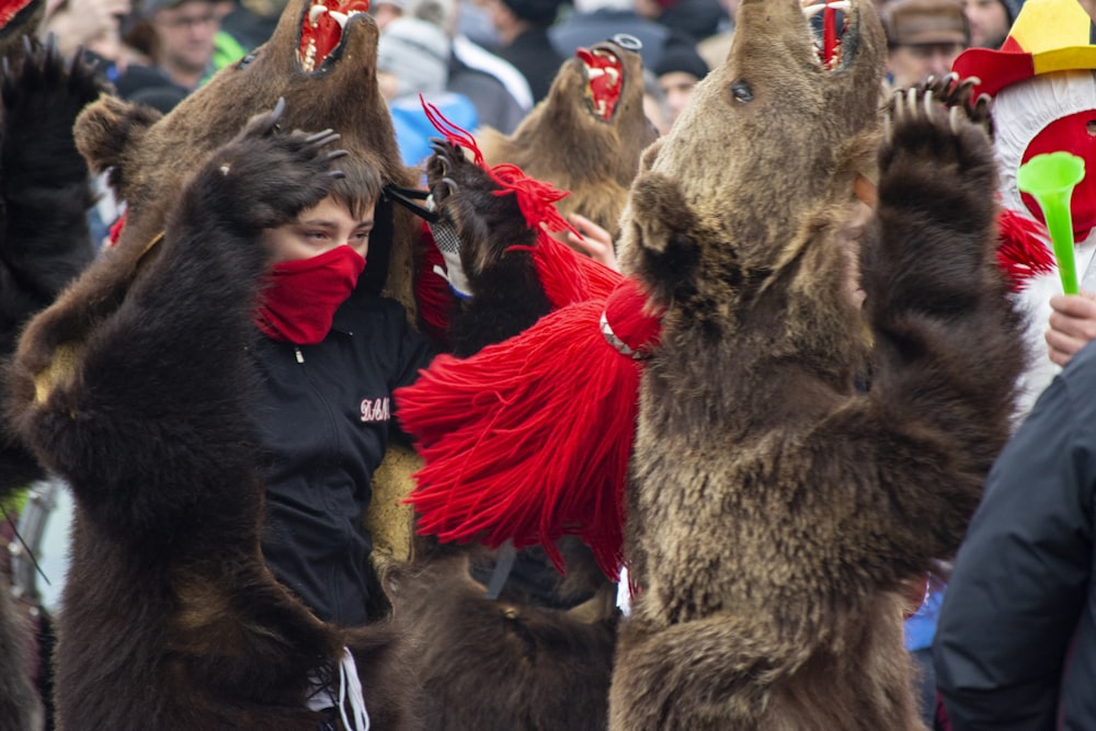 a group of people dressed in animal costumes