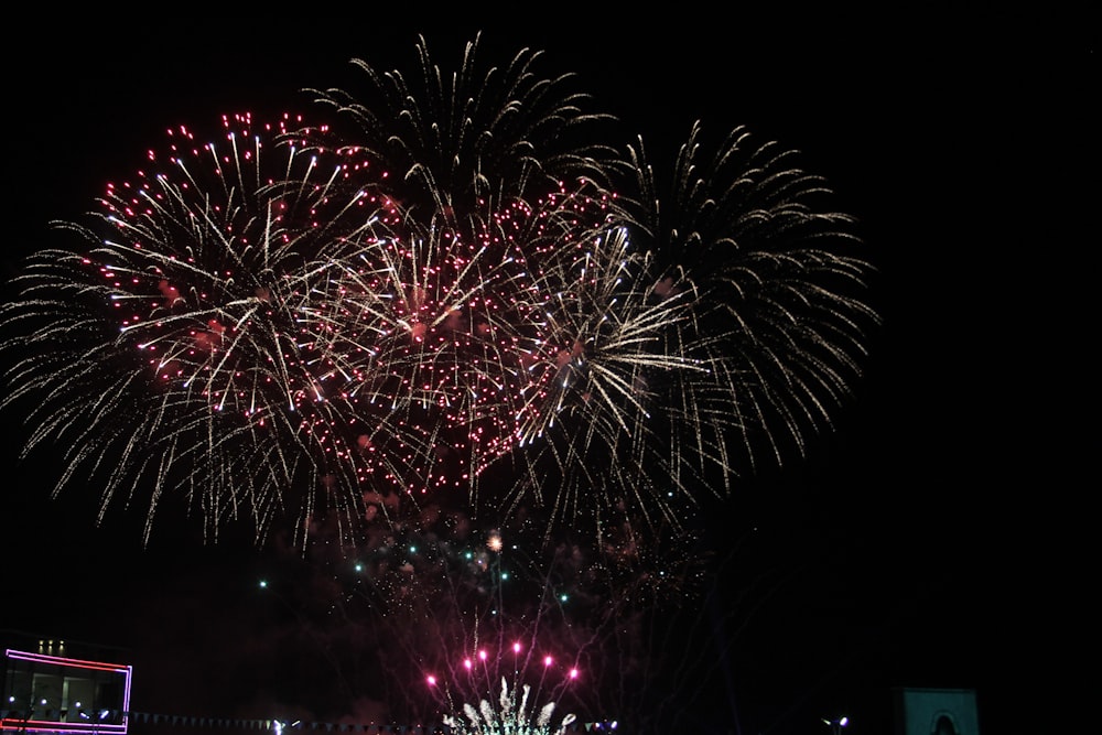 a large fireworks display in the night sky