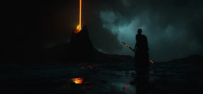 A dramatic scene depicting a paradoxical battle between a Norse god and a Romanian spirit under a twilight sky.