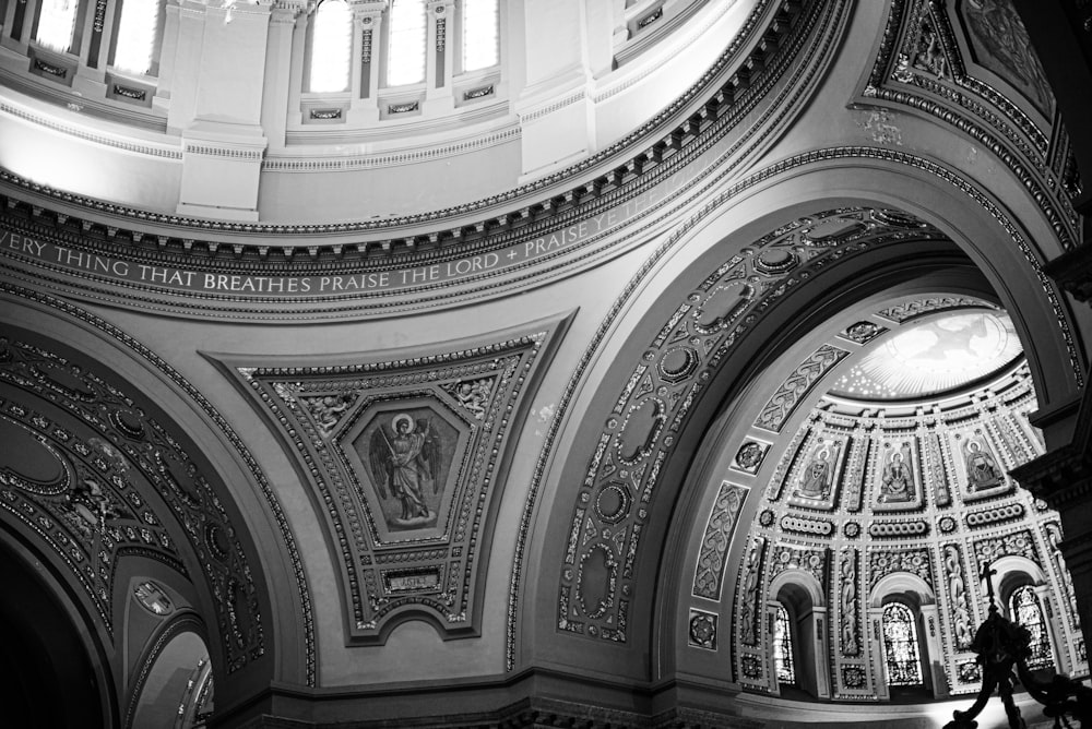 a black and white photo of the inside of a building