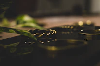Close-up image of finely crafted rings and bracelets laid out on a neutral beige surface.