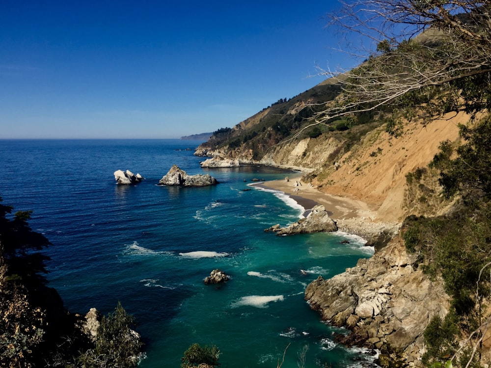 a view of the ocean from a cliff