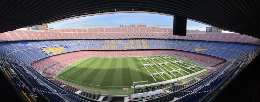 a view of a soccer stadium from inside the stadium