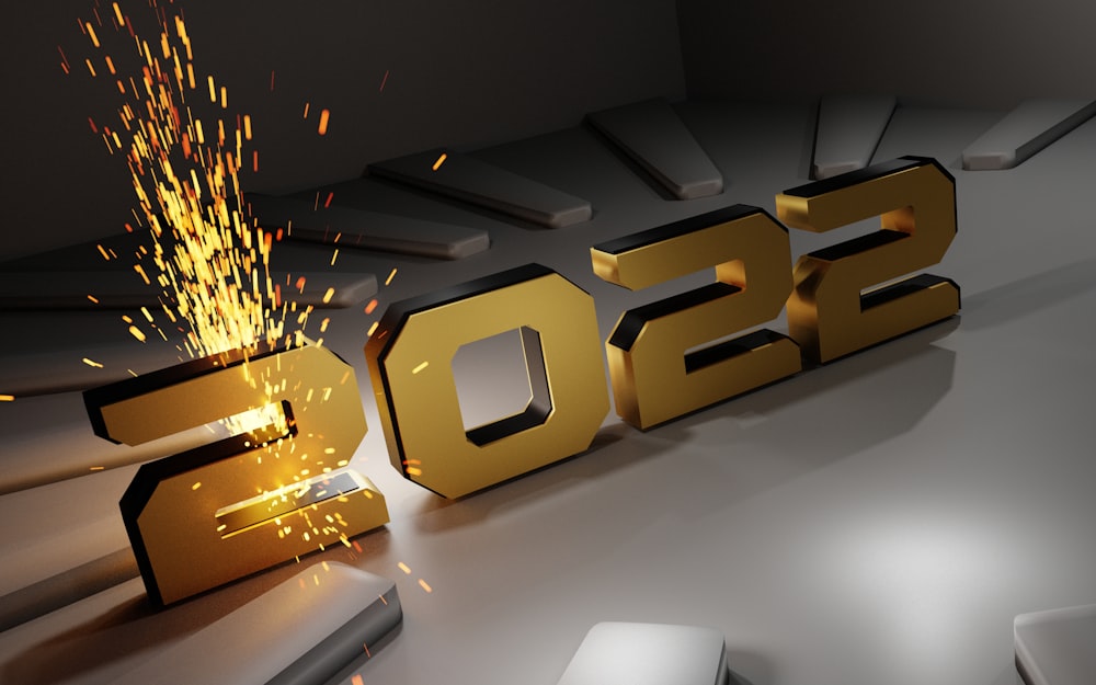a 3d rendering of the year 2050 with sparks coming out of it