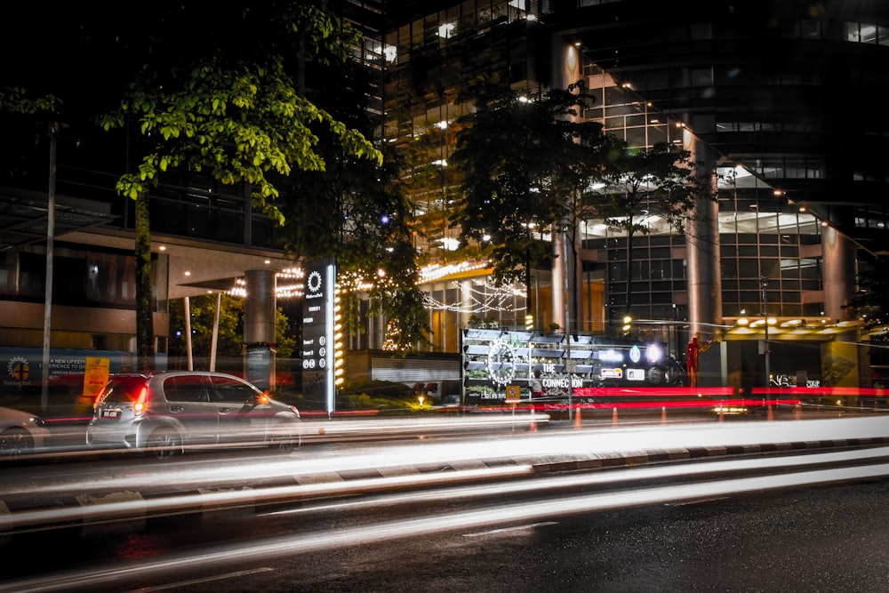 a blurry photo of a city street at night