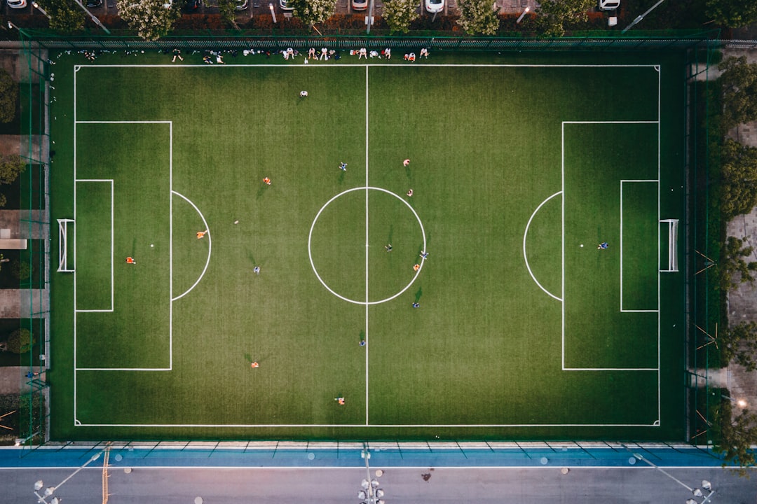 an overhead view of a soccer field