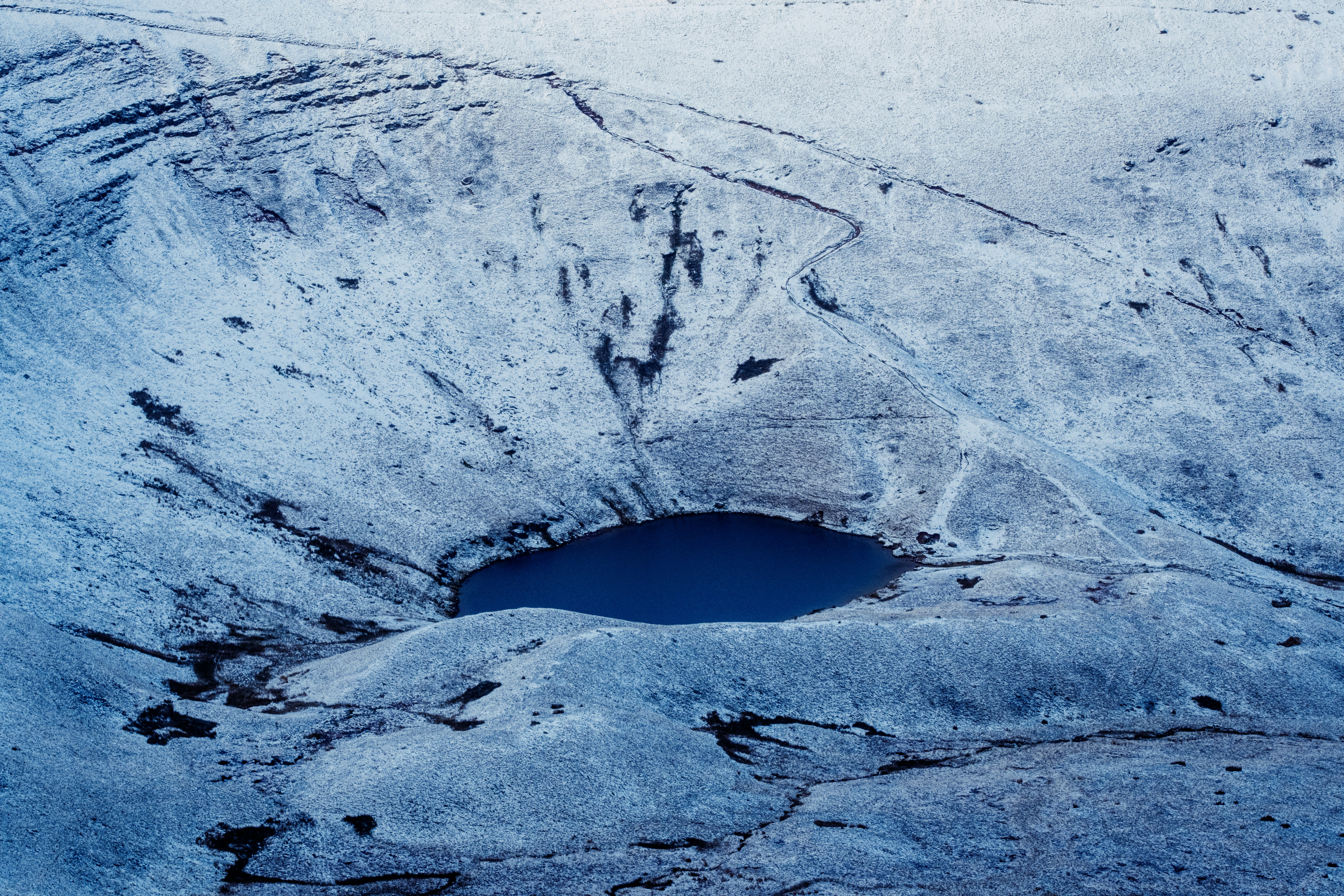 Llyn Cwm Llwch in the snow.