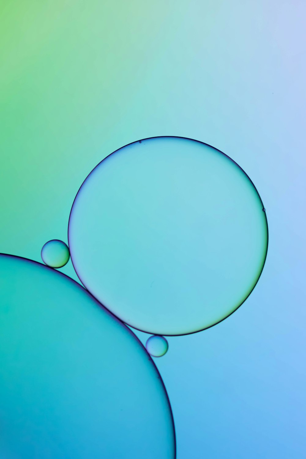 a close up of two bubbles on a blue and green background