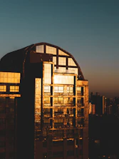 Rendering of Empire Heights building exterior at sunset.