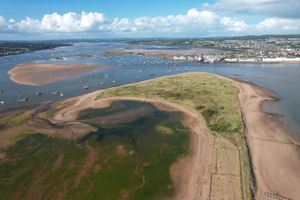 an aerial view of a large body of water