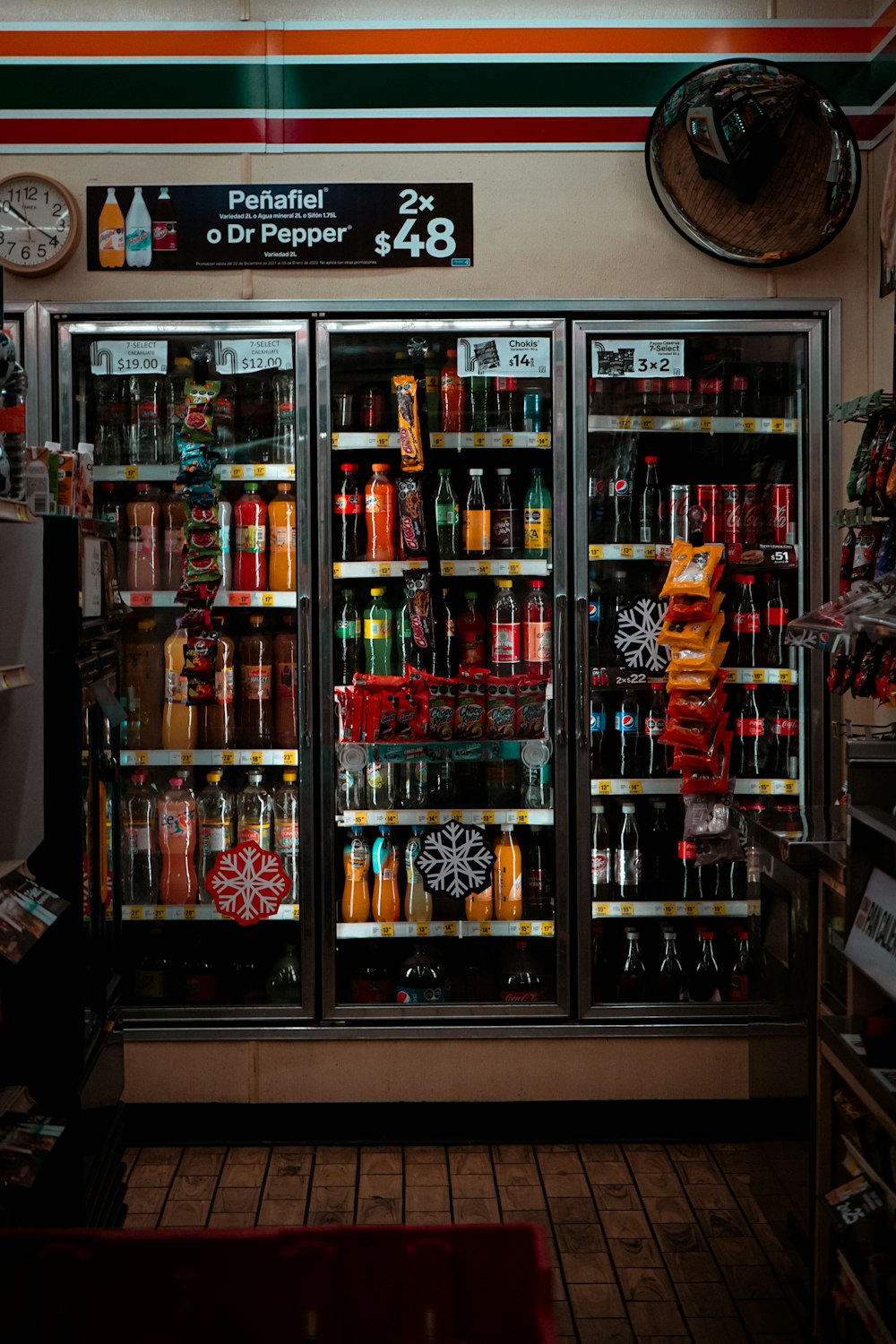 a display case filled with lots of drinks