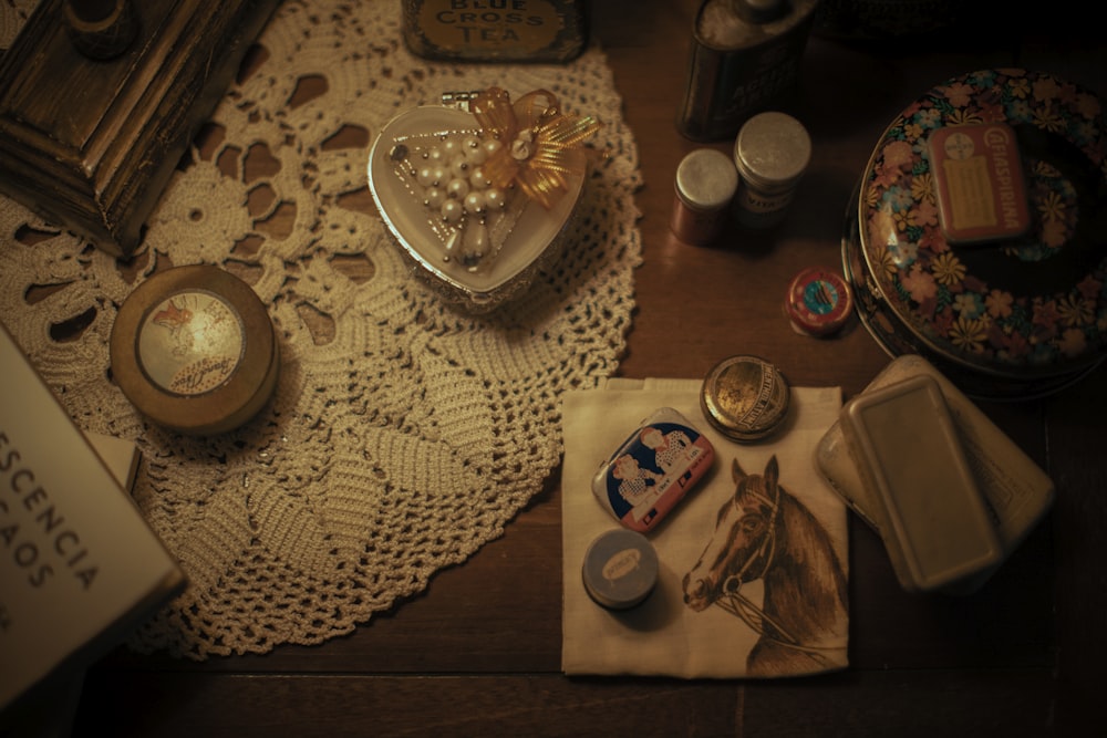 a table topped with lots of different types of items