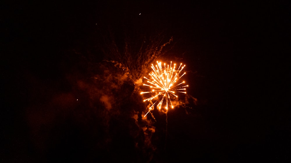 a fireworks is lit up in the dark sky