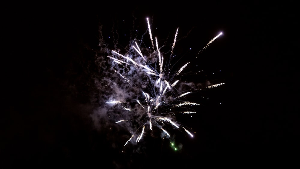 a fireworks is lit up in the dark sky