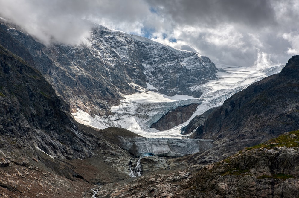 a view of a mountain with a glacier in the foreground