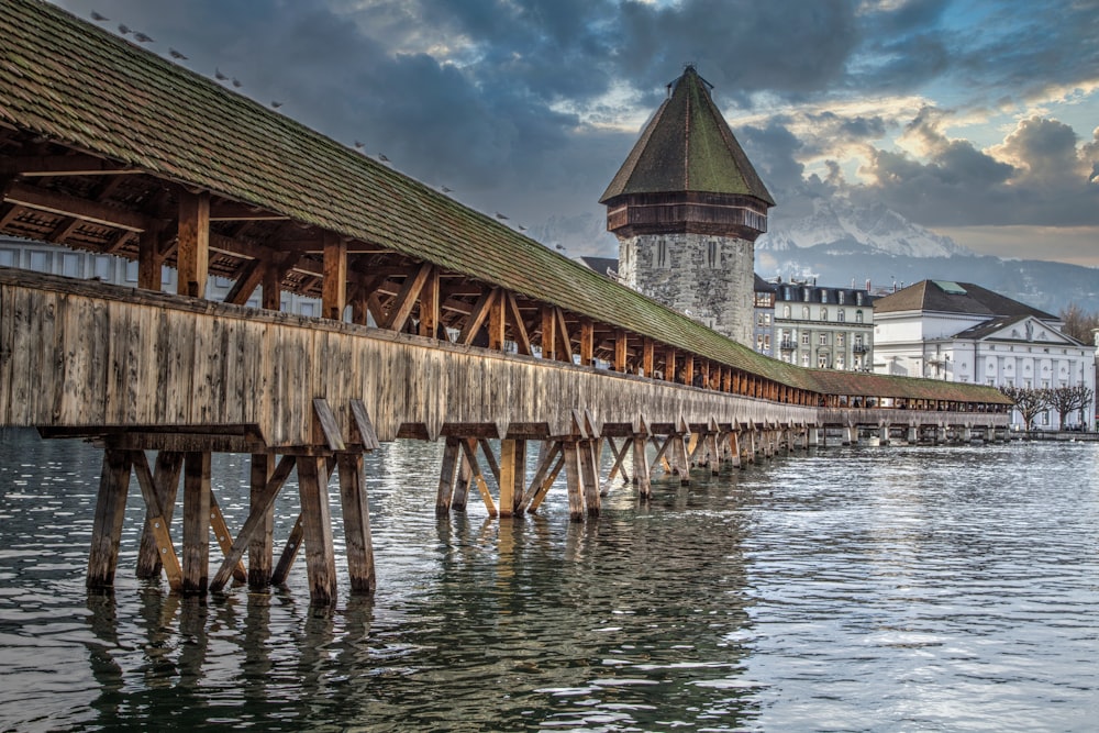 a wooden bridge over a body of water