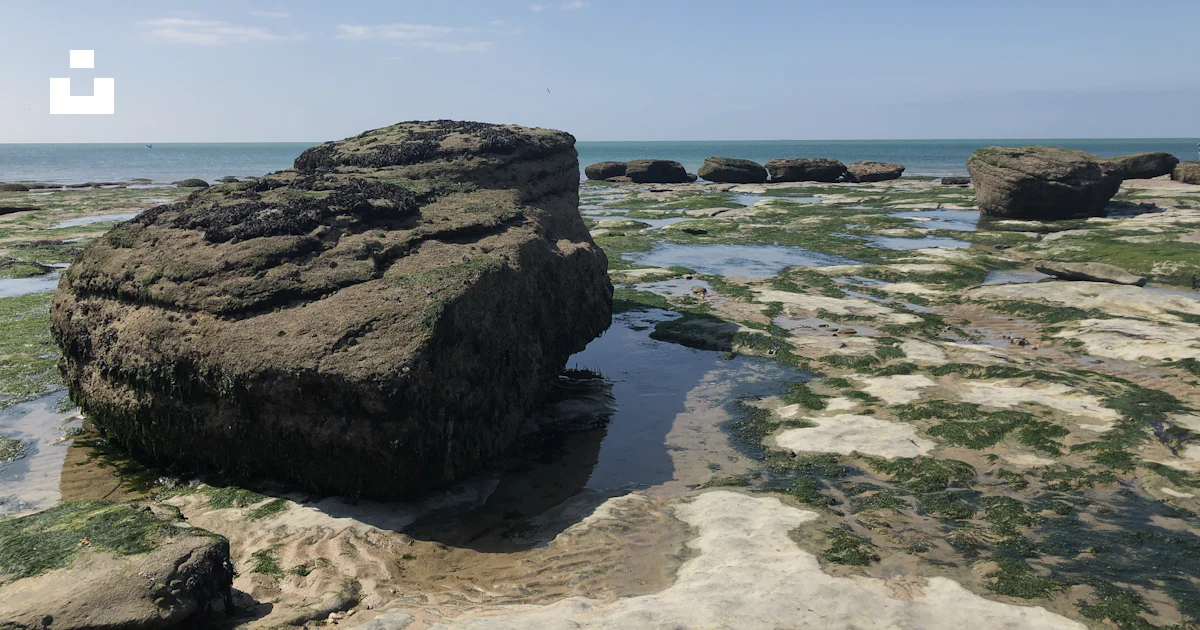Beach Side Rocks Top A large rock sitting on top of a sandy beach photo – Free Frankrijk ...