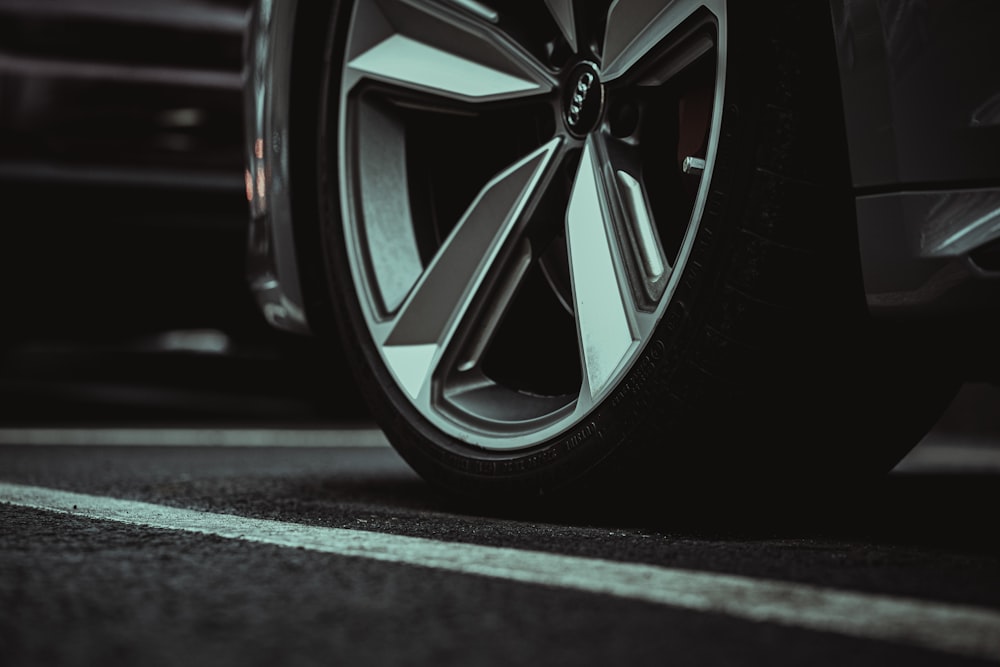 a close up of a tire on a car