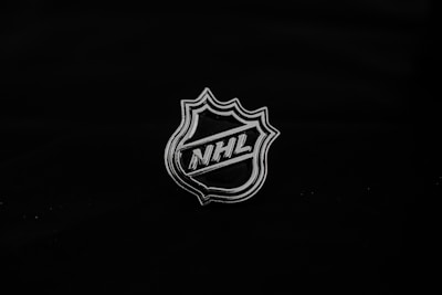 A metallic emblem with the letters NHL designed in a shield-like shape against a black background. The image features a simple and minimalist design with a focus on the logo.
