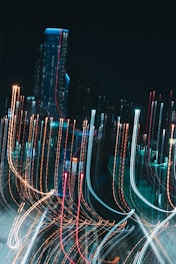 a blurry photo of a city at night